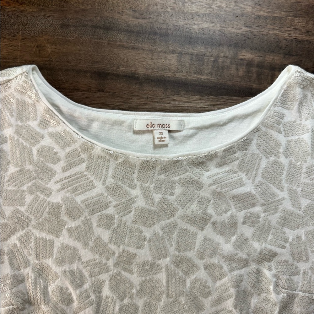 Ella Moss White Matte Sequence, Pattern, Top, Siz… - image 4